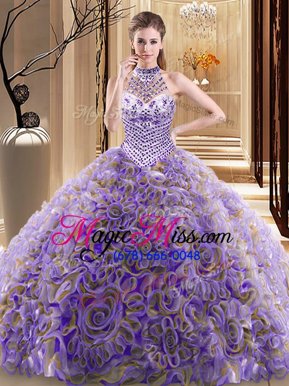 Top Selling Halter Top Beading Quince Ball Gowns Multi-color Lace Up Sleeveless With Brush Train