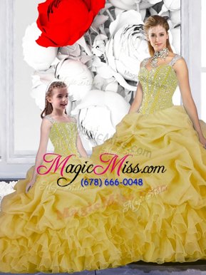 Fashionable Straps Straps Organza Sleeveless Floor Length Ball Gown Prom Dress and Beading and Ruffles and Pick Ups
