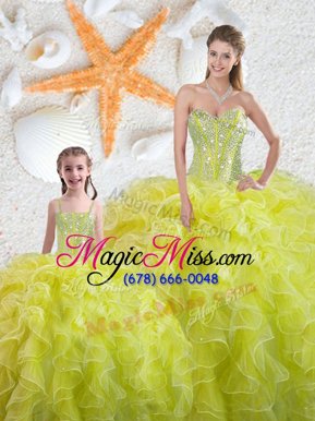 Glorious Floor Length Ball Gowns Sleeveless Yellow Green Quinceanera Gowns Lace Up