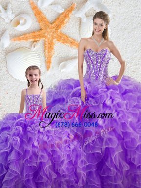 Eye-catching Purple Sleeveless Beading and Ruffles Floor Length Sweet 16 Dresses