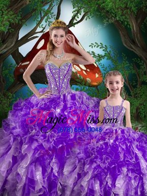 Top Selling Eggplant Purple Sweetheart Lace Up Beading and Ruffles Vestidos de Quinceanera Sleeveless