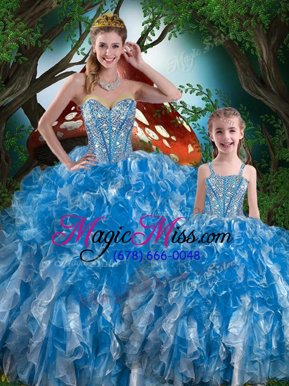 Adorable Floor Length Royal Blue Quinceanera Dress Organza Sleeveless Beading and Ruffles