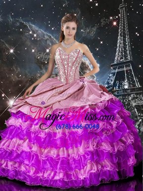 Multi-color Organza Lace Up Quinceanera Gown Sleeveless Floor Length Beading and Ruffles