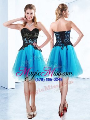 Elegant Baby Blue Lace Up Sweetheart Appliques Prom Party Dress Organza Sleeveless
