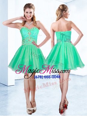 Best Sweetheart Sleeveless Organza Prom Gown Beading and Ruching Lace Up