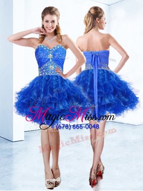 High Quality Royal Blue Sleeveless Organza Lace Up Prom Dress for Prom and Party