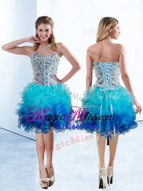Knee Length Lace Up Club Wear Multi-color and In for Prom and Party with Beading and Ruffles