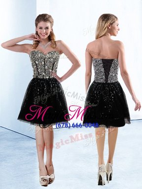 Flirting Black and Silver Sequined Lace Up Sweetheart Sleeveless Knee Length Womens Party Dresses Sequins