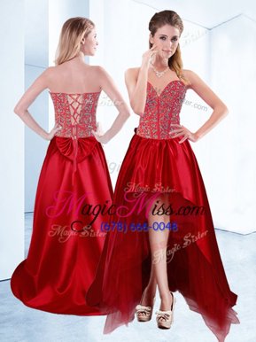 Inexpensive Sweetheart Sleeveless Satin Evening Gowns Beading Lace Up
