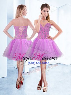 Clearance Hot Pink A-line Organza Sweetheart Sleeveless Beading Knee Length Lace Up Cocktail Dress