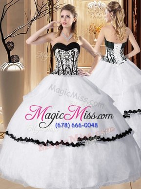 Smart Sleeveless Organza Floor Length Lace Up 15th Birthday Dress in White for with Embroidery and Ruffled Layers