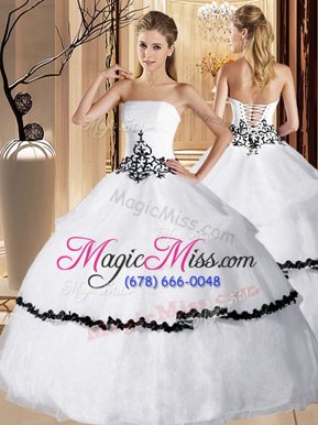 Ruffled Floor Length Ball Gowns Sleeveless White Quinceanera Gown Lace Up