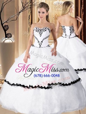Ideal White Sleeveless Floor Length Beading and Embroidery Lace Up Quince Ball Gowns
