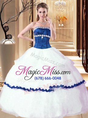 Fantastic Ball Gowns Quinceanera Gowns White Strapless Organza Sleeveless Floor Length Lace Up