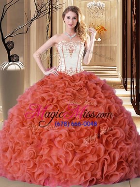 Cheap Orange Lace Up Quinceanera Gowns Embroidery and Ruffles Sleeveless Floor Length