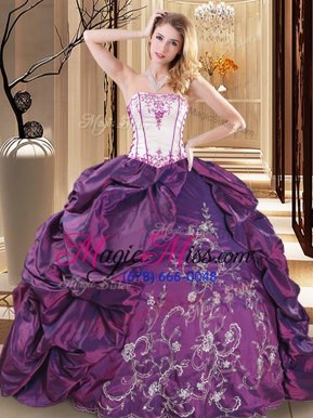 Great Purple Sleeveless Embroidery Floor Length Quince Ball Gowns