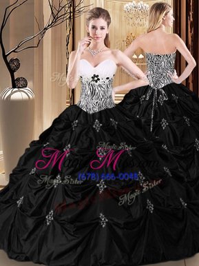 Super Pick Ups Ball Gowns Quinceanera Dress Black Sweetheart Taffeta Sleeveless Floor Length Lace Up