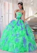 Green and Blue Sweetehart Ruffles and Appliques Quinceanera Dress