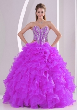 2014 Winter Sweetheart Ruffles and Beading Long Quinceanera Gown