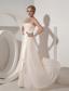 White Empire Strapless Floor-length Chiffon Beading Prom Dress