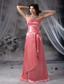 Waterloo Iowa Bowknot Beaded Decorate Bust and Wasit Strapless Taffeta Watermelon Red Floor-length Prom / Evening Dress For 2013