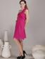 Hot Pink Empire One Shoulder Knee-length Chiffon Hand Flowers Bridesmaid Dress