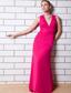 Hot Pink Column V-neck Floor-length Chiffon Prom Dress