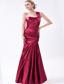 Wine Red Mermaid One Shoulder Floor-length Taffeta Ruch Prom Dress