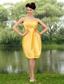 Yellow Column Straps Knee-length Taffeta Ruch Prom / Homecoming Dress