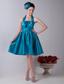 Teal Princess Halter Knee-length Taffeta Bowknot Prom / Homecoming Dress