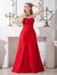 Red A-line Strapless Floor-length Taffeta Ruch Prom Dress