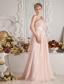Baby Pink Empire One Shoulder Brush Train Chiffon Hand Made Flowers and Ruch Prom Dress