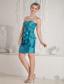 Turquoise Column Sweetheart Mini-length TaffetaSash Prom Dress