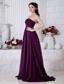 Purple Empire Strapless Brush Train Chiffon Ruch Prom / Evening Dress