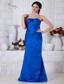 Royal Blue Column Strapless Brush Train Taffeta Ruch Prom / Evening Dress