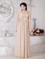 Champagne Empire One Shoulder Floor-length Chiffon Hand Made Flowers Prom / Evening Dress