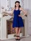 Blue Empire Halter Mini-length Chiffon Bow Bridesmaid Dress