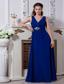 Royal Blue Empire V-neck Floor-length Chiffon Beading Prom Dress