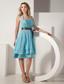 Aqua Blue A-line Halter Knee-length Taffeta Ruch and Bow Prom Dress