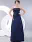 Navy Blue Column Strapless Floor-length Satin Ruch Prom / Evening Dress