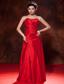 Red Empire Sweetheart Floor-length Taffeta Ruch Prom Dress