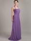Purple Column Halter Brush Train Chiffon Ruch Bridesmaid Dress