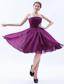 Dark Purple A-line / Princess Strapless Knee-length Chiffon Appliques Prom Dress