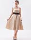 Champagne A-line / Princess One Shoulder Tea-length Satin Ruch Prom Dress