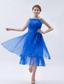 Blue Empire Straps Tea-length Organza Ruch Prom Dress