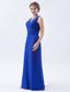 Royal Blue Column / Sheath V-neck Floor-length Chiffon Ruch Prom Dress