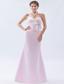 Baby Pink Mermaid Sweetheart Floor-length Satin Bow Prom Dress