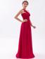 Coral Red Empire One Shoulder Floor-length Chiffon Ruch Prom Dress