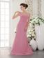 Light Pink Column / Sheath V-neck Brush /Sweep Chiffon Ruch Bridesmaid Dress