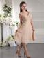 Champagne Empire V-neck Tea-length Chiffon Pleat Bridesmaid Dress